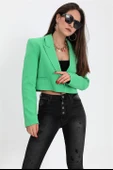 Çift Peto Cepli Kısa Crop Blazer Ceket - Yeşil thumbnail 3