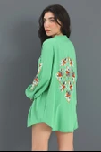 Kimono Reglan Kol Nakışlı Keten - Yeşil thumbnail 4