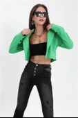 Çift Peto Cepli Kısa Crop Blazer Ceket - Yeşil thumbnail 2