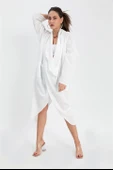 Tunik Bohem Cepli Düz Keten - Ekru thumbnail 3