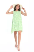 Elbise Sıfır Kol Desenli Keten - Yeşil thumbnail 2