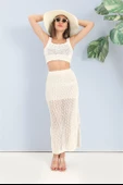 Etek Astarlı Yırtmaçlı Triko - Ekru thumbnail 1