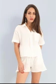 Takım Müslin Gömlek Şort - Ekru thumbnail 1
