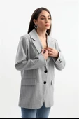 Blazer Ceket Çizgili Atlas Kumaş - Gri thumbnail 1