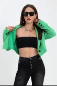 Çift Peto Cepli Kısa Crop Blazer Ceket - Yeşil thumbnail 4