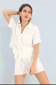 Takım Müslin Gömlek Şort - Ekru thumbnail 2