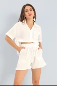 Takım Müslin Gömlek Şort - Ekru thumbnail 3