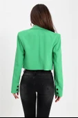 Çift Peto Cepli Kısa Crop Blazer Ceket - Yeşil thumbnail 5