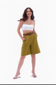 Şort Yüksek Bel Kemerli Bermuda - Haki thumbnail 2