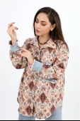 Gömlek Kot Garnili Baskılı Jakar Kapitone - Tarçın thumbnail 5