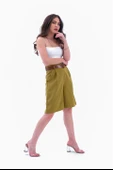 Şort Yüksek Bel Kemerli Bermuda - Haki thumbnail 3