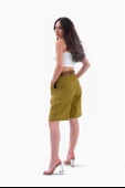 Şort Yüksek Bel Kemerli Bermuda - Haki thumbnail 5