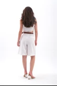 Şort Yüksek Bel Kemerli Bermuda - Ekru thumbnail 4