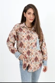 Gömlek Kot Garnili Baskılı Jakar Kapitone - Tarçın thumbnail 1