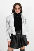 Ceket Omuzları Zincir Detaylı Kısa Simli - Gümüş thumbnail 2