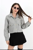 Çıtçıtlı Melanjlı Kısa Ceket - Gri thumbnail 2