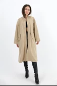 Trençkot Yakası Ribanalı Kolu Çıtçıtlı Fermuarlı - Vizon thumbnail 3