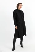 Trençkot Yakası Ribanalı Kolu Çıtçıtlı Fermuarlı - Siyah thumbnail 2