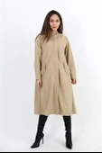 Trençkot Yakası Ribanalı Kolu Çıtçıtlı Fermuarlı - Vizon thumbnail 1