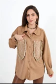Gömlek Cebi Püsküllü Nakışlı Süet - Camel thumbnail 1