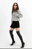 Çıtçıtlı Melanjlı Kısa Ceket - Gri thumbnail 5