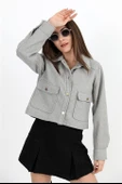 Çıtçıtlı Melanjlı Kısa Ceket - Gri thumbnail 3