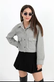 Çıtçıtlı Melanjlı Kısa Ceket - Gri thumbnail 1