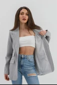 Üç Cep Kapaklı Çizgili Poliviskon Ceket - Gri thumbnail 3