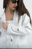 Üç Cep Kapaklı Çizgili Poliviskon Ceket - Ekru thumbnail 4