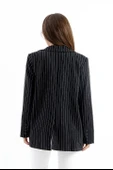 Üç Cep Kapaklı Çizgili Poliviskon Ceket - Siyah thumbnail 7