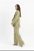 Arkası Çift Yırtmaç Keten Ceket - Yağ Yeşili thumbnail 4