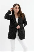 Üç Cep Kapaklı Çizgili Poliviskon Ceket - Siyah thumbnail 1