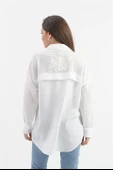 Pulpayet Nakışlı Keten Gömlek - Ekru thumbnail 5