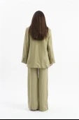 Arkası Çift Yırtmaç Keten Ceket - Yağ Yeşili thumbnail 5