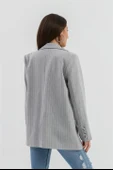 Üç Cep Kapaklı Çizgili Poliviskon Ceket - Gri thumbnail 7