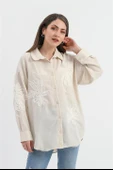 Pulpayet Nakışlı Keten Gömlek - Bej thumbnail 1