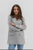 Üç Cep Kapaklı Çizgili Poliviskon Ceket - Gri thumbnail 2