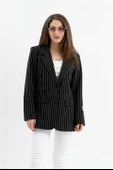 Üç Cep Kapaklı Çizgili Poliviskon Ceket - Siyah thumbnail 2