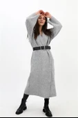 Uzun Salaş Triko Hırka - Gri thumbnail 4