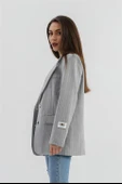 Üç Cep Kapaklı Çizgili Poliviskon Ceket - Gri thumbnail 5