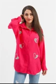Taşlı Kalp İşlemeli Keten Gömlek - Fuşya thumbnail 1