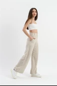 Yüksek Bel Bol Paça Keten Pantolon - Taş thumbnail 3