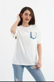 Bisiklet Yaka Kot Cep Detaylı T- shirt - Ekru thumbnail 2