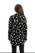 Düşük Kol Puantiye Desen Saten Gömlek - Siyah-Ekru thumbnail 6