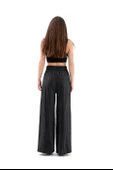 Parlak Keten Cepli Beli Lastikli Pantolon - Siyah thumbnail 6
