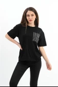 Zımba Detaylı Cepli T- shirt - Siyah thumbnail 4