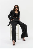 Parlak Keten Cepli Beli Lastikli Pantolon - Siyah thumbnail 1