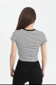 Bluz Bisiklet Yaka Çizgili Kaşkorse - Ekru thumbnail 3