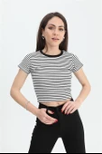 Bluz Bisiklet Yaka Çizgili Kaşkorse - Ekru thumbnail 1