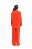 Düğme Detaylı Örme Pilise Takım - Turuncu thumbnail 5